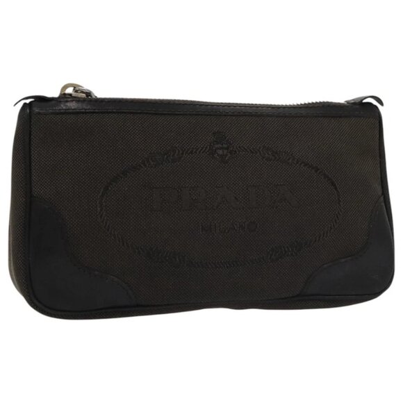 PRADA Pouch Canvas Leather Brown Silver Auth bs20555 - Picture 1 of 16